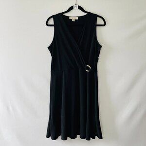 Michael Kors Womens Black Sleeveless Gold Ring Surplice A-Line Dress Size M